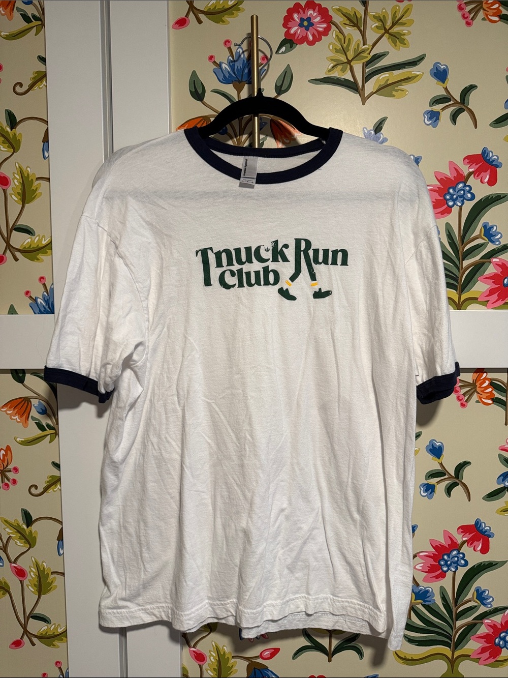 Tuckernuck White Ringer Tee with Navy Trim and Green Logo